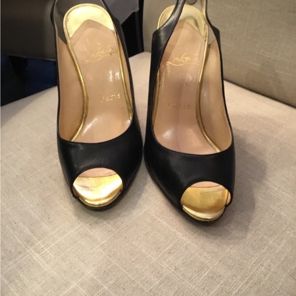 Authentic Black Christian Louboutin Gold Heels size 37.5 - Picture 1 of 5